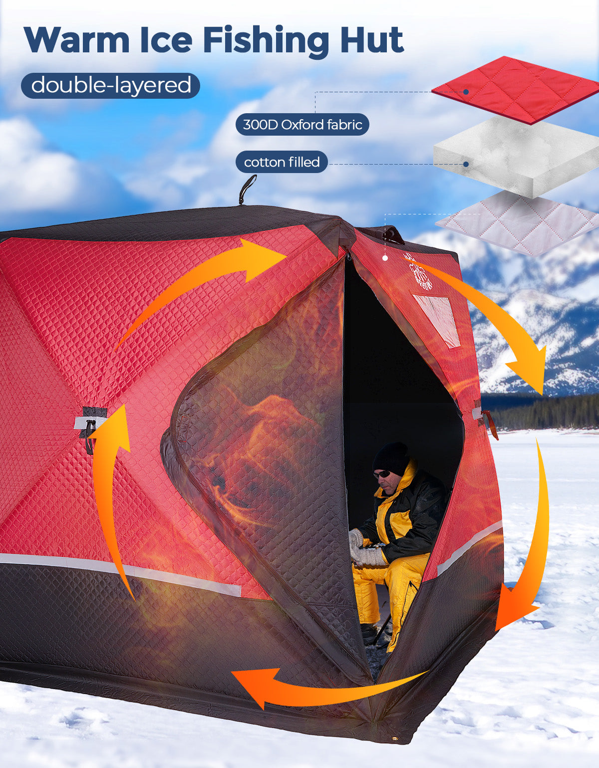 DEERFAMY Ice Fishing Shelter, 3/4/5/6/8 Person Ice Fishing Tent, Pop u