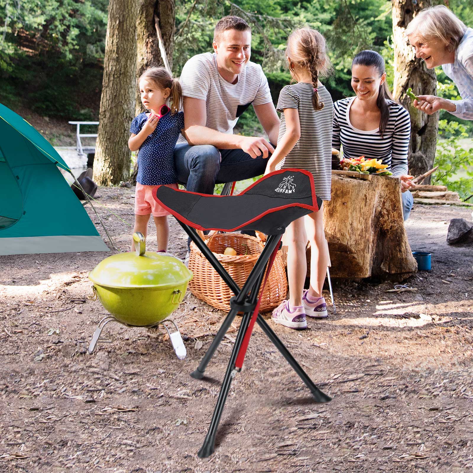 DEERFAMY Camping Stool 3 Legged Hold up to 225lbs Portable Tripod Seat