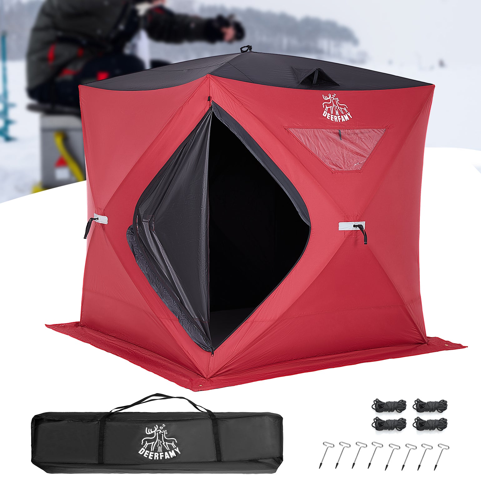 DEERFAMY Ice Fishing Shelter, 3/4/5/6/8 Person Ice Fishing Tent, Pop u