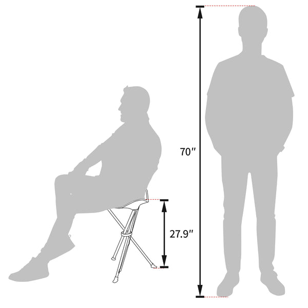 DEERFAMY Camping Stool 3 Legged Hold up to 225lbs Portable Tripod Seat with Shoulder Strap Compact Tri-Leg Chair for Backpacking Kayaking Canoeing Hiking Hunting Fishing Outdoor, Black Red