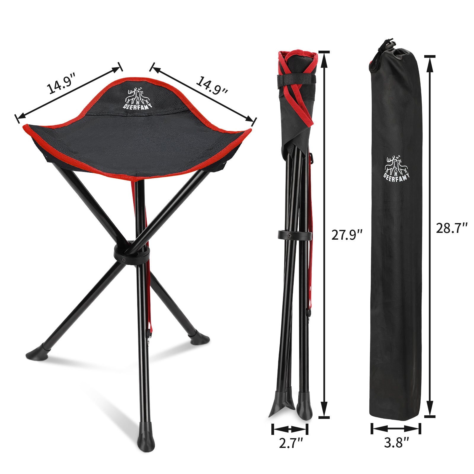 DEERFAMY Camping Stool Legged Hold up to 225lbs Portable Tripod Seat