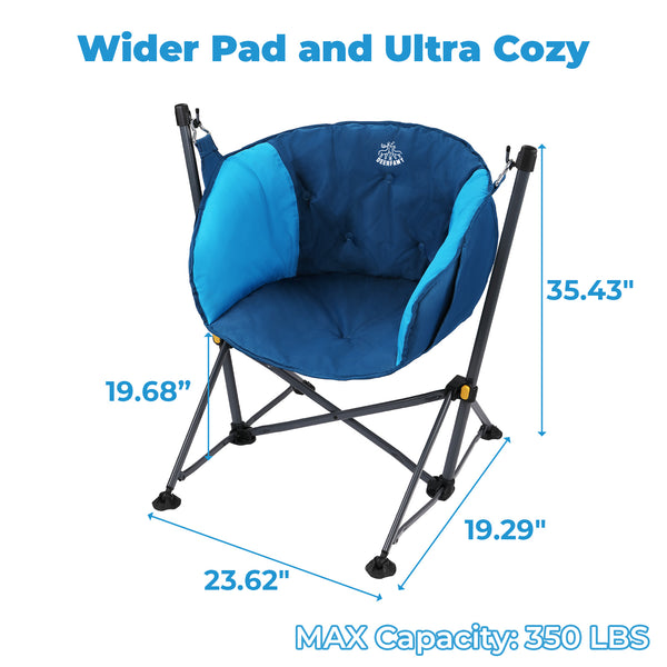 DEERFAMY Outdoor Freestyle Rocker Chair Camp Rocking Chair Hanging Swing Oversized Folding Moon Round Chair with Padded Seat Large for Adults Man Foldable Portable for Roadtrip Fishing Backyard Lawn