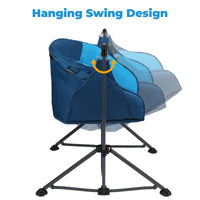 DEERFAMY Outdoor Freestyle Rocker Chair Camp Rocking Chair Hanging Swing Oversized Folding Moon Round Chair with Padded Seat Large for Adults Man Foldable Portable for Roadtrip Fishing Backyard Lawn